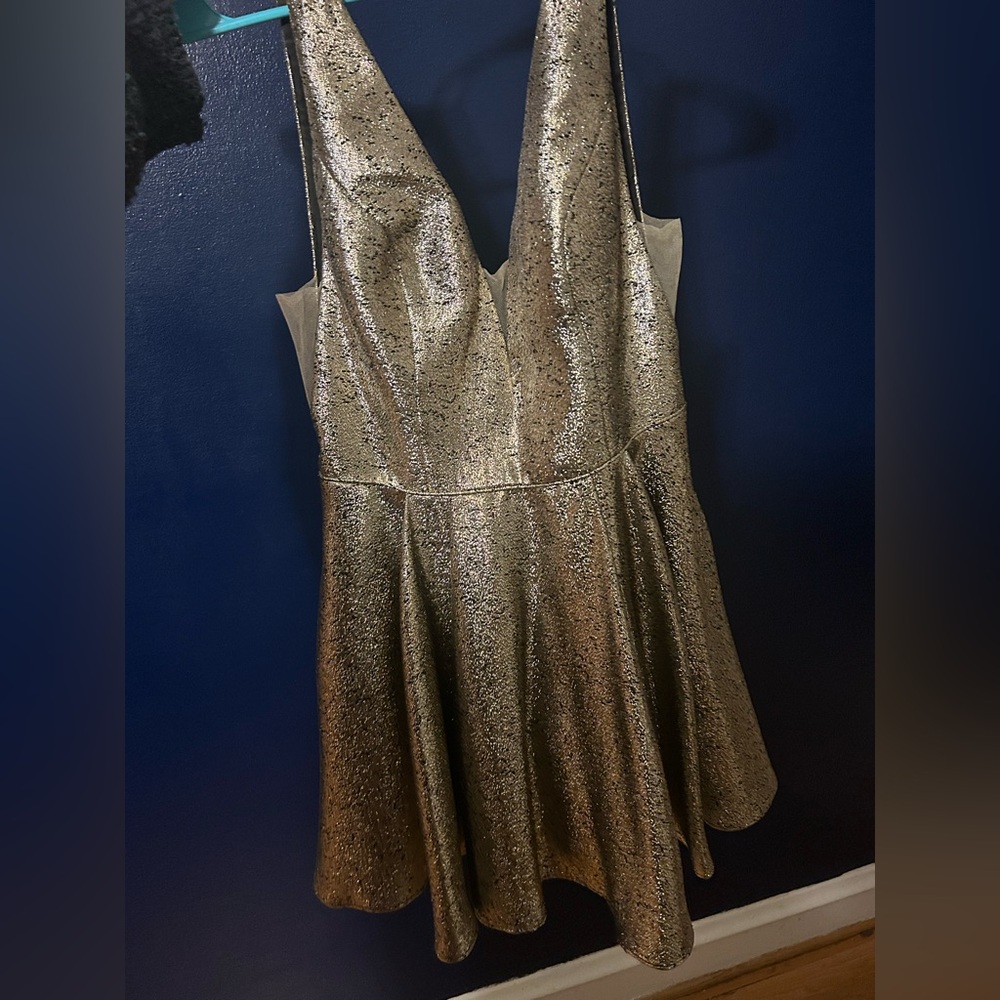 Sherri Hill Silver Metallic Sleeveless A line Dress
